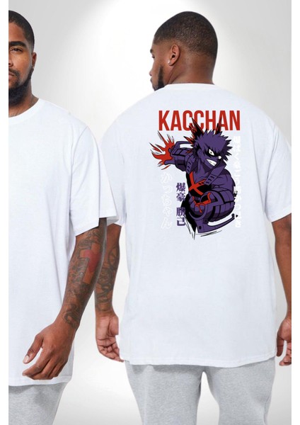 Kasuki Bakugo Anime Büyük Beden Beyaz Tişört Kadın Erkek Ünisex Sırt Baskılı fiyatları