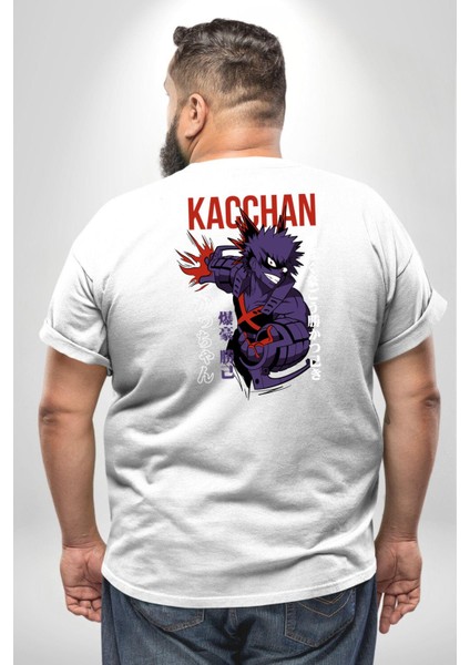 Kasuki Bakugo Anime Büyük Beden Beyaz Tişört Kadın Erkek Ünisex Sırt Baskılı fırsatları