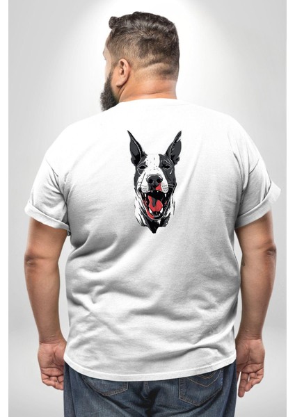 Doberman Beyaz Dil Beyaz Dik Kulak Büyük Beden Beyaz Tişört Kadın Erkek Ünisex Sırt Baskılı