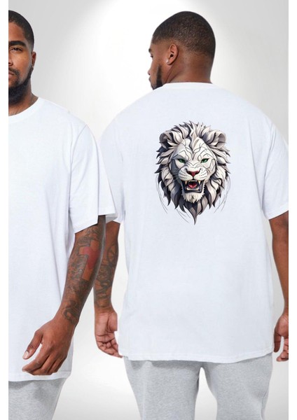 Beyaz Kaplan Kükreme Büyük Beden Beyaz Tişört Kadın Erkek Ünisex Sırt Baskılı fiyatları