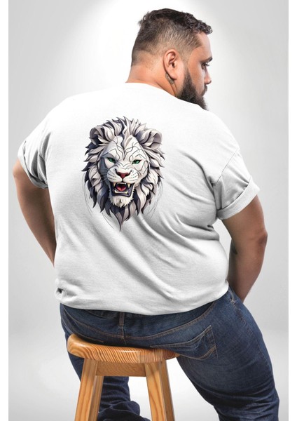 Beyaz Kaplan Kükreme Büyük Beden Beyaz Tişört Kadın Erkek Ünisex Sırt Baskılı fırsatları