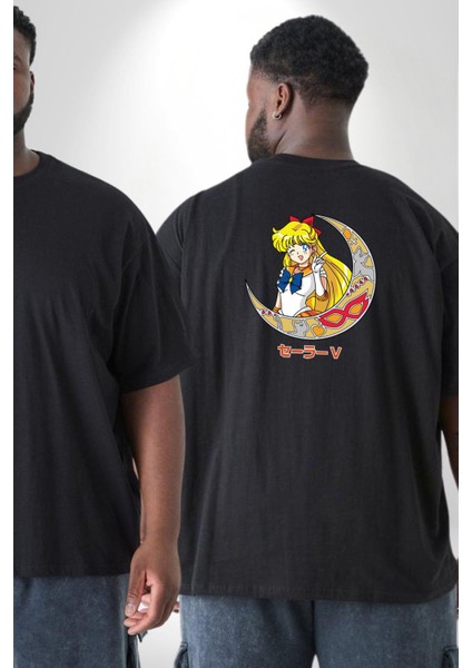Sailor Moon Ay Savaşcısı Anime Büyük Beden Siyah Tişört Kadın Erkek Ünisex Sırt Baskılı fiyatları