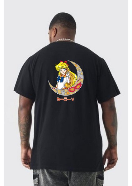 Sailor Moon Ay Savaşcısı Anime Büyük Beden Siyah Tişört Kadın Erkek Ünisex Sırt Baskılı fırsatları