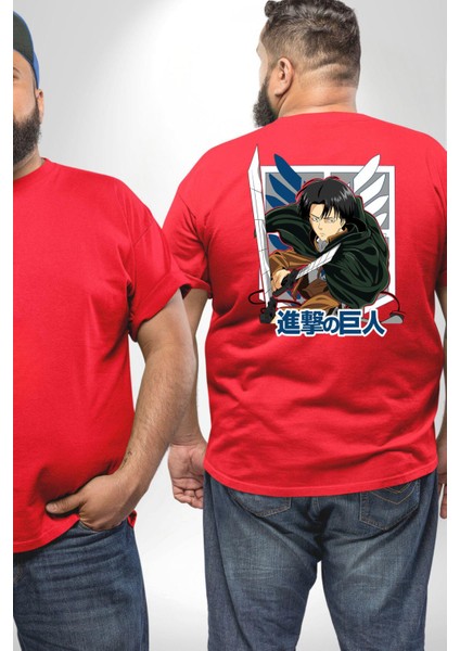Anime Levi Ackerman Beyaz Ve Kırmızı Kanatlar Büyük Beden Kırmızı Tişört Kadın Erkek Ünisex Sırt Baskılı fiyatları