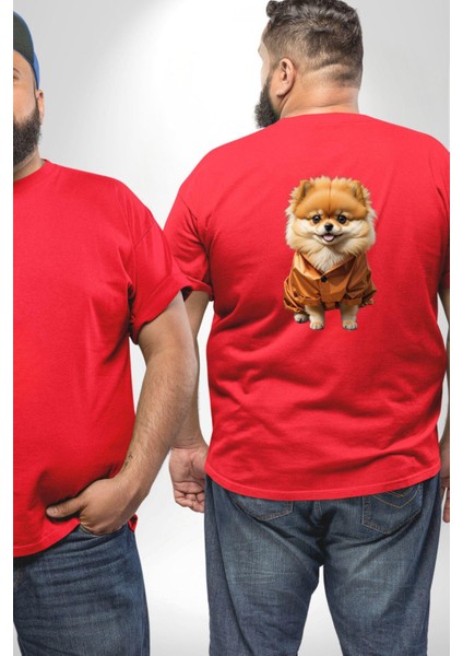 Teacup Pomernian Çeket Büyük Beden Kırmızı Tişört Kadın Erkek Ünisex Sırt Baskılı fiyatları