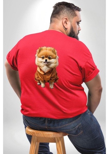 Teacup Pomernian Çeket Büyük Beden Kırmızı Tişört Kadın Erkek Ünisex Sırt Baskılı fırsatları