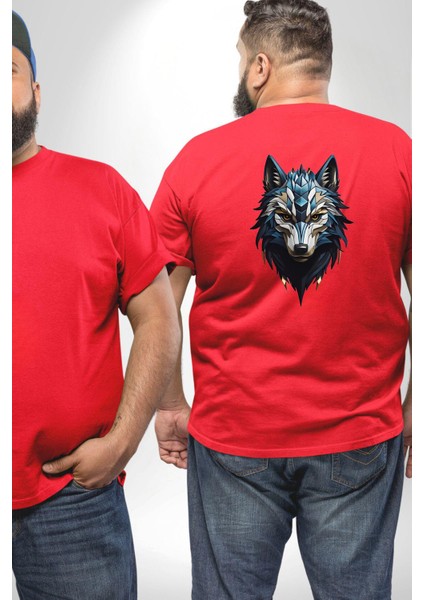 Mavi Kurt Robot Büyük Beden Kırmızı Tişört Kadın Erkek Ünisex Sırt Baskılı fiyatları