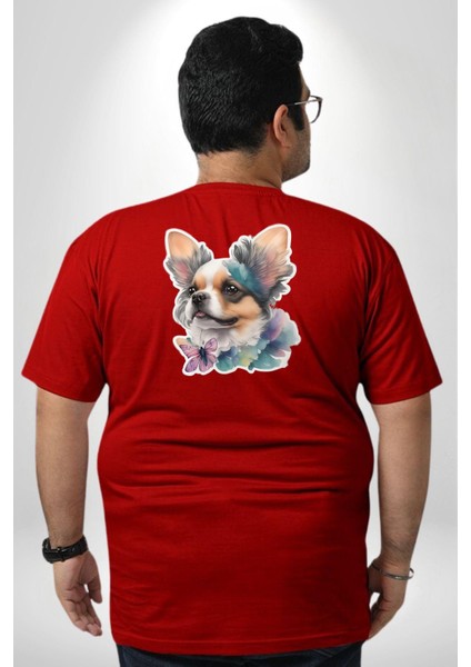 Chihuahua Köpek Büyük Beden Kırmızı Tişört Kadın Erkek Ünisex Sırt Baskılı