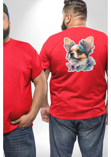 Chihuahua Köpek Büyük Beden Kırmızı Tişört Kadın Erkek Ünisex Sırt Baskılı fiyatları