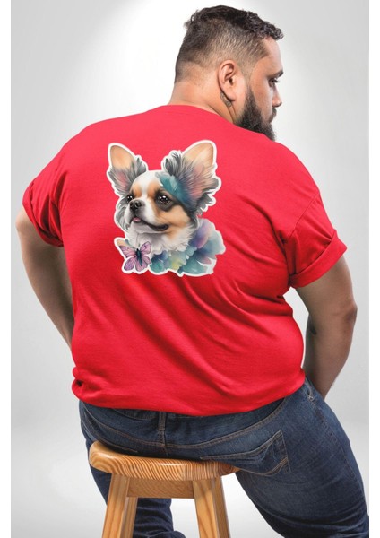 Chihuahua Köpek Büyük Beden Kırmızı Tişört Kadın Erkek Ünisex Sırt Baskılı fırsatları