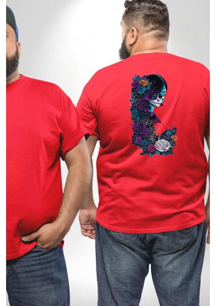 Cadılar Kırmızı Güller Büyük Beden Kırmızı Tişört Kadın Erkek Ünisex Sırt Baskılı fiyatları