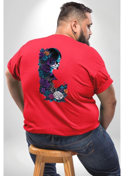 Cadılar Kırmızı Güller Büyük Beden Kırmızı Tişört Kadın Erkek Ünisex Sırt Baskılı fırsatları