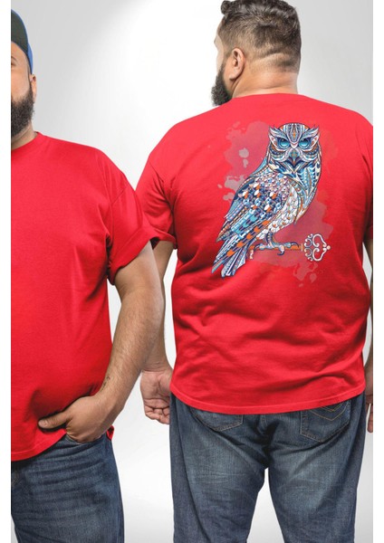 Anahtar Baykuş Tuval Büyük Beden Kırmızı Tişört Kadın Erkek Ünisex Sırt Baskılı fiyatları