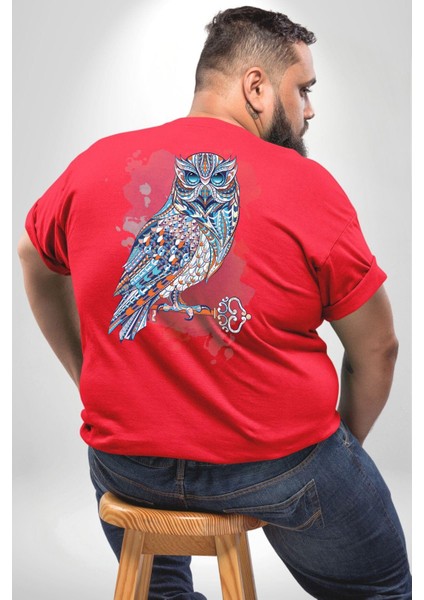 Anahtar Baykuş Tuval Büyük Beden Kırmızı Tişört Kadın Erkek Ünisex Sırt Baskılı fırsatları