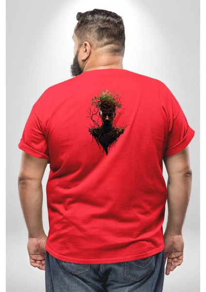 Ağaç Adam Kökler Felsefe Büyük Beden Kırmızı Tişört Kadın Erkek Ünisex Sırt Baskılı fırsatları