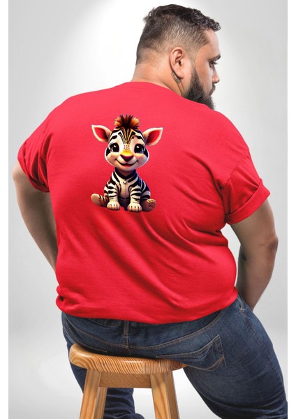 Sevimli Yavru Zebra Büyük Beden Kırmızı Tişört Kadın Erkek Ünisex Sırt Baskılı fırsatları