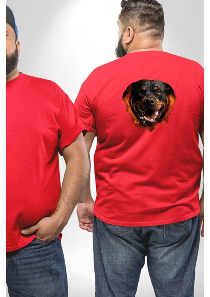 Rottweiler Ateşli Kafası Koca Kafa Büyük Beden Kırmızı Tişört Kadın Erkek Ünisex Sırt Baskılı fiyatları