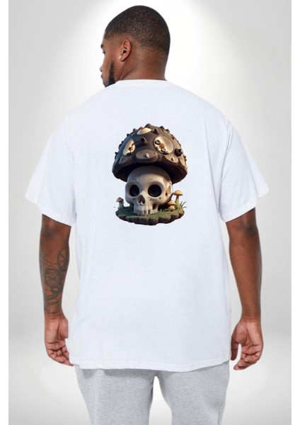 Kurukafa Mantar Ev Büyük Beden Beyaz Tişört Kadın Erkek Ünisex Sırt Baskılı