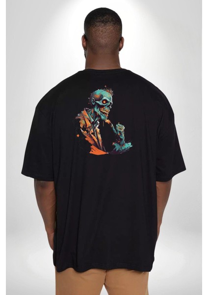 Zombi Iskelet Kendine Yumruk Büyük Beden Siyah Tişört Kadın Erkek Ünisex Sırt Baskılı
