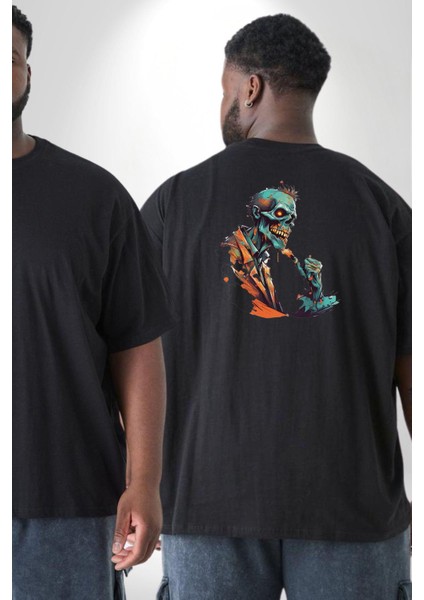 Zombi Iskelet Kendine Yumruk Büyük Beden Siyah Tişört Kadın Erkek Ünisex Sırt Baskılı fiyatları