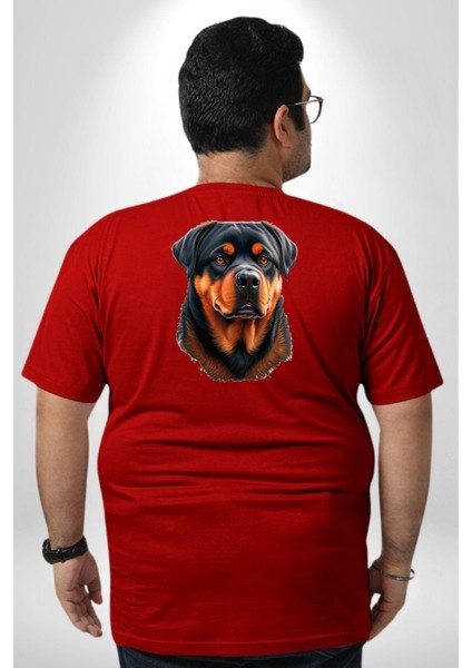 Rottweiler A Secere Büyük Beden Kırmızı Tişört Kadın Erkek Ünisex Sırt Baskılı fırsatları