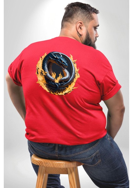 Ejderha Ateşli Top Büyük Beden Kırmızı Tişört Kadın Erkek Ünisex Sırt Baskılı fırsatları