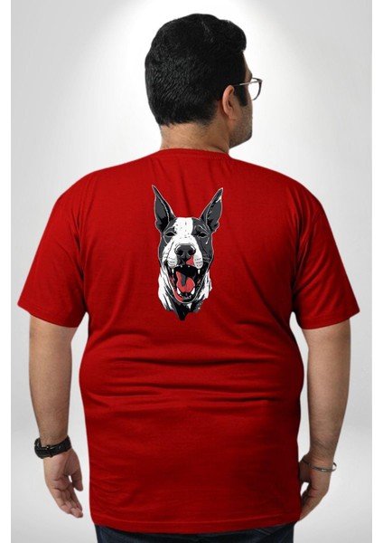 Doberman Kırmızı Dil Kırmızı Dik Kulak Büyük Beden Kırmızı Tişört Kadın Erkek Ünisex Sırt Baskılı