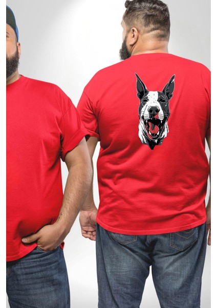 Doberman Kırmızı Dil Kırmızı Dik Kulak Büyük Beden Kırmızı Tişört Kadın Erkek Ünisex Sırt Baskılı fiyatları