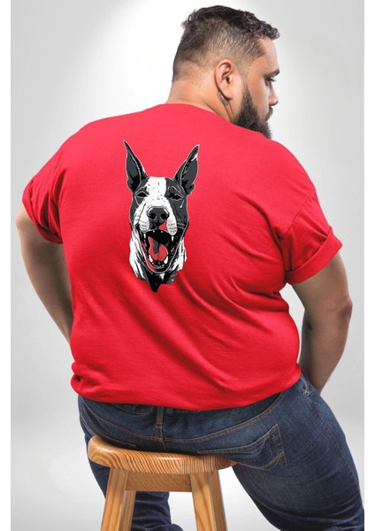 Doberman Kırmızı Dil Kırmızı Dik Kulak Büyük Beden Kırmızı Tişört Kadın Erkek Ünisex Sırt Baskılı fırsatları