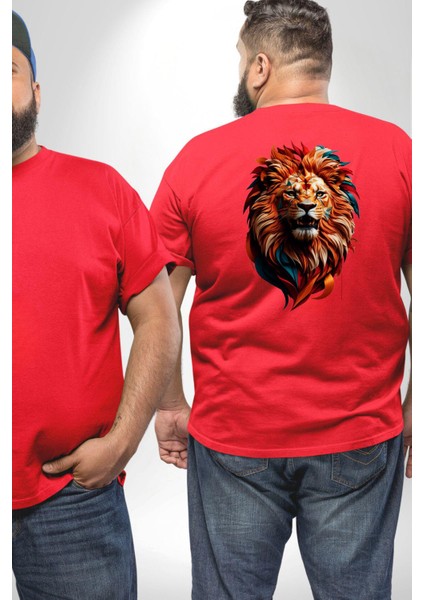Renkli Kaplan Kükrüyor Büyük Beden Kırmızı Tişört Kadın Erkek Ünisex Sırt Baskılı fiyatları