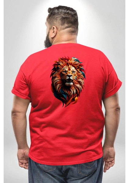 Renkli Kaplan Kükrüyor Büyük Beden Kırmızı Tişört Kadın Erkek Ünisex Sırt Baskılı fırsatları