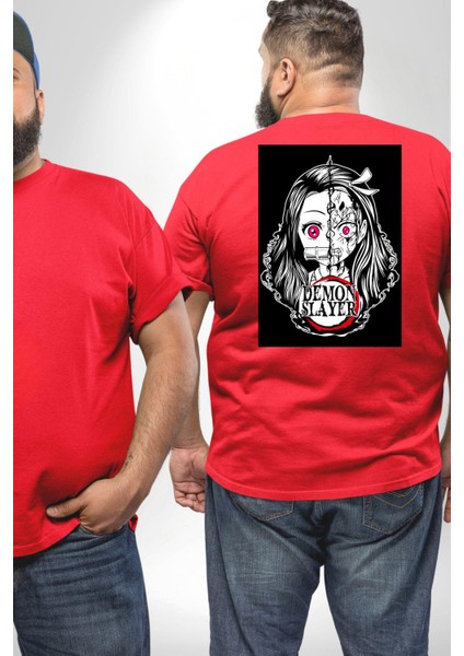 Anime Demon Slayer Büyük Beden Kırmızı Tişört Kadın Erkek Ünisex Sırt Baskılı fiyatları