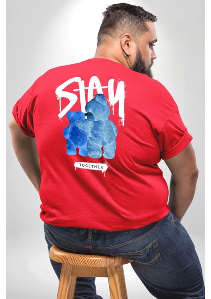 Birlikte Kal Büyük Beden Kırmızı Tişört Kadın Erkek Ünisex Sırt Baskılı