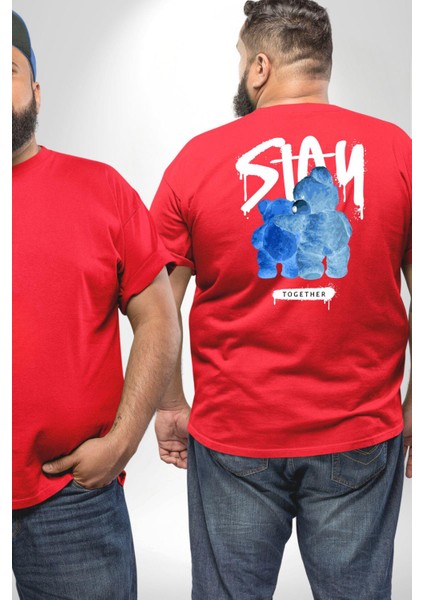 Birlikte Kal Büyük Beden Kırmızı Tişört Kadın Erkek Ünisex Sırt Baskılı fiyatları