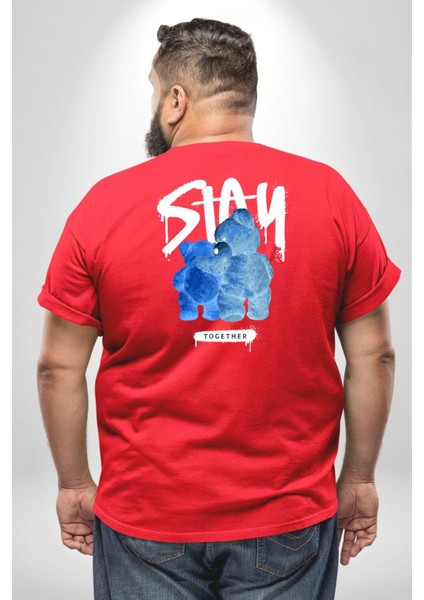 Birlikte Kal Büyük Beden Kırmızı Tişört Kadın Erkek Ünisex Sırt Baskılı fırsatları