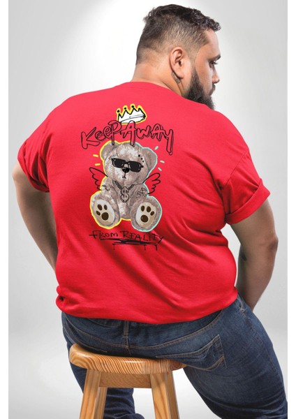 Gerçeklikten Uzak Tutun Büyük Beden Kırmızı Tişört Kadın Erkek Ünisex Sırt Baskılı fırsatları