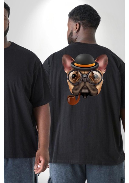 Köpek Pug Gözlüklü Büyük Beden Siyah Tişört Kadın Erkek Ünisex Sırt Baskılı fiyatları