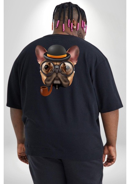 Köpek Pug Gözlüklü Büyük Beden Siyah Tişört Kadın Erkek Ünisex Sırt Baskılı fırsatları