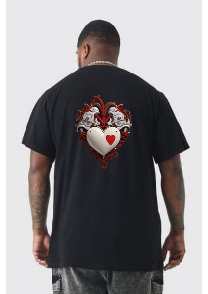 Robot Kalp Atardamar Büyük Beden Siyah Tişört Kadın Erkek Ünisex Sırt Baskılı