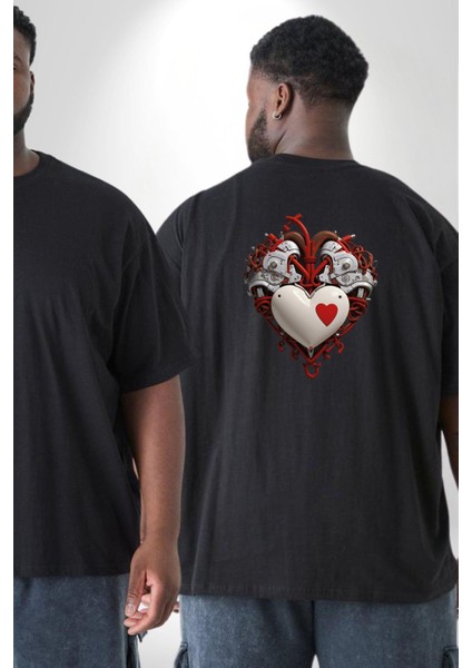 Robot Kalp Atardamar Büyük Beden Siyah Tişört Kadın Erkek Ünisex Sırt Baskılı fiyatları