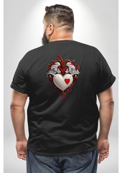 Robot Kalp Atardamar Büyük Beden Siyah Tişört Kadın Erkek Ünisex Sırt Baskılı fırsatları