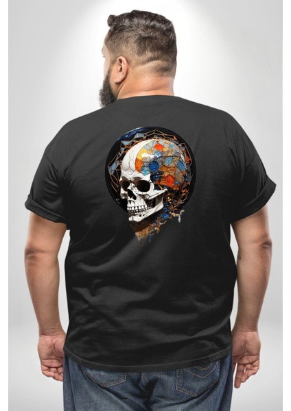 Kuru Kafa Kristal Büyük Beden Siyah Tişört Kadın Erkek Ünisex Sırt Baskılı