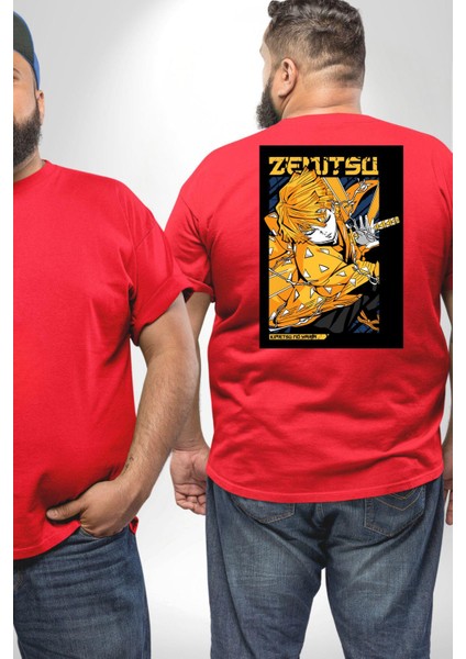 Zenitsu Agatsuma Anime Büyük Beden Kırmızı Tişört Kadın Erkek Ünisex Sırt Baskılı fiyatları