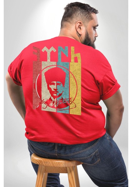 Atatürk Imzalı Türk Logo Büyük Beden Kırmızı Tişört Kadın Erkek Ünisex Sırt Baskılı fırsatları