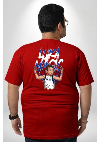 Luka Luka Doncic Basketboll Dallas Büyük Beden Kırmızı Tişört Kadın Erkek Ünisex Sırt Baskılı fırsatları