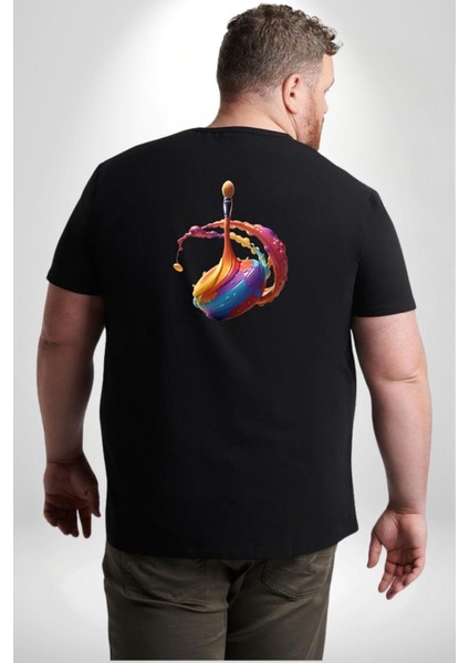 Resim Fırcası Büyük Beden Siyah Tişört Kadın Erkek Ünisex Sırt Baskılı