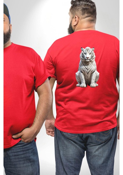 Beyaz Kaplan Büyük Beden Kırmızı Tişört Kadın Erkek Ünisex Sırt Baskılı fiyatları