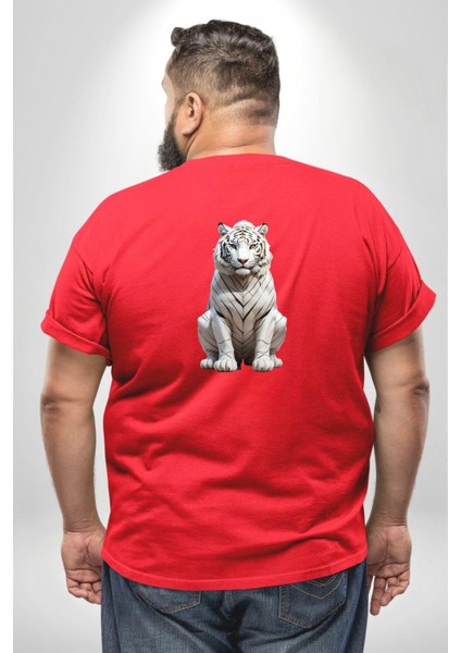 Beyaz Kaplan Büyük Beden Kırmızı Tişört Kadın Erkek Ünisex Sırt Baskılı fırsatları