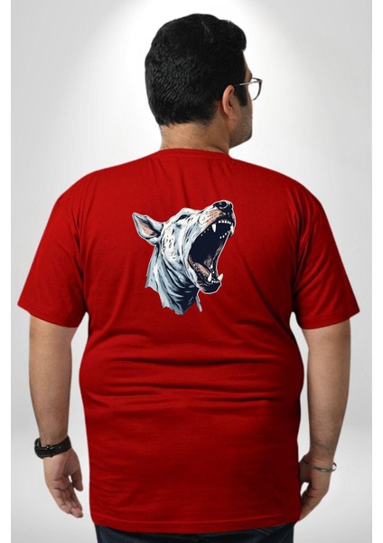 Bull Terier Köpek Havlama Büyük Beden Kırmızı Tişört Kadın Erkek Ünisex Sırt Baskılı