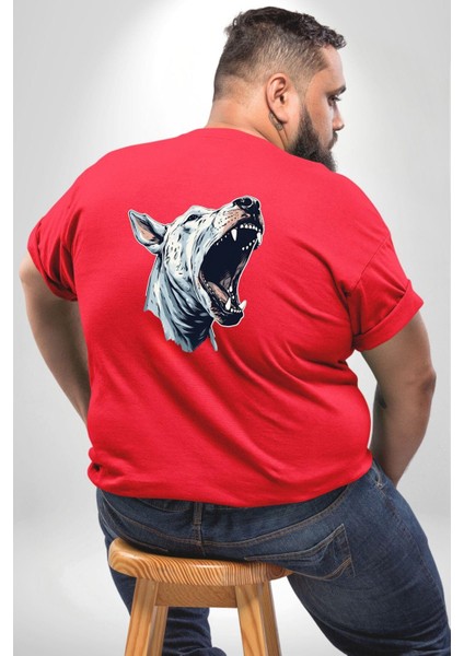 Bull Terier Köpek Havlama Büyük Beden Kırmızı Tişört Kadın Erkek Ünisex Sırt Baskılı fırsatları